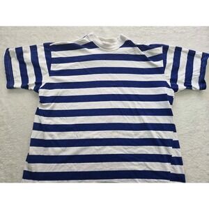 Vintage Longue Distance Clothing Blue White Stripe T Shirt Made USA 100% Cotton